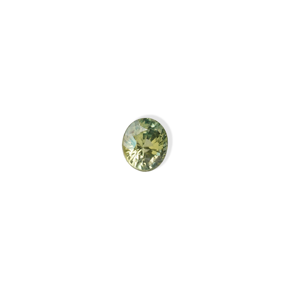 1 carat pear parti teal sapphire with mixed green and yellow color.
