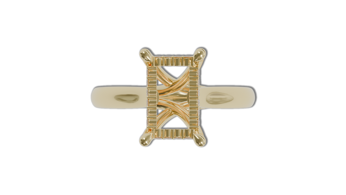 sapphire engagement ring with diamond pave hidden halo in 18ct yellow gold. Cathedral setting.