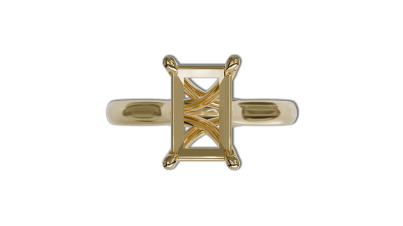 sapphire engagement ring with hidden halo in 18ct yellow gold. Cathedral setting.
