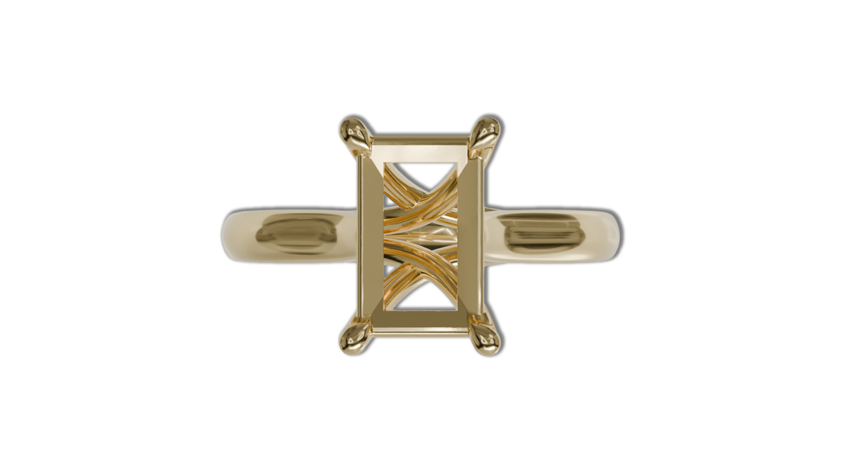 sapphire engagement ring with hidden halo in 18ct yellow gold. Cathedral setting.