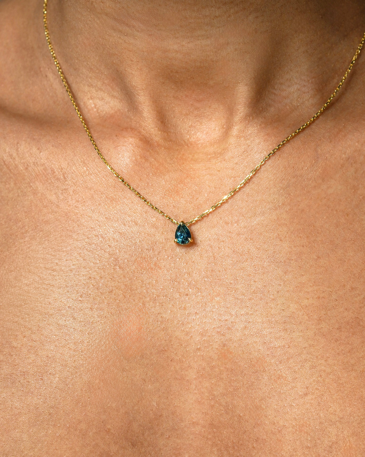 Madagascar Teal 1.2CT Mirissa Hidden Bail - 1.2Ct Pear Sapphire Necklace sapphire necklace side profile — Ruhuna Gemstones