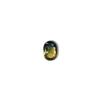 0.90ct Australian parti sapphire oval — golden yellow and teal-green colour zones, face-up — Ruhuna Gemstones