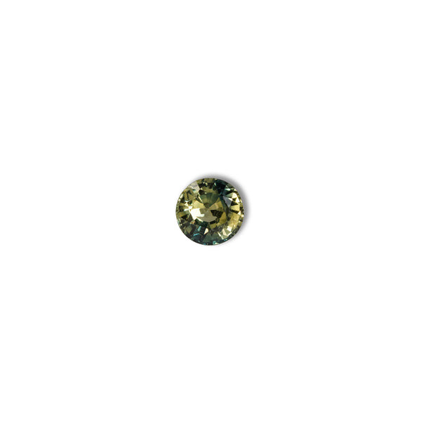 0.90ct Australian parti sapphire round — bright yellow-green body with teal crown accent, face-up — Ruhuna Gemstones