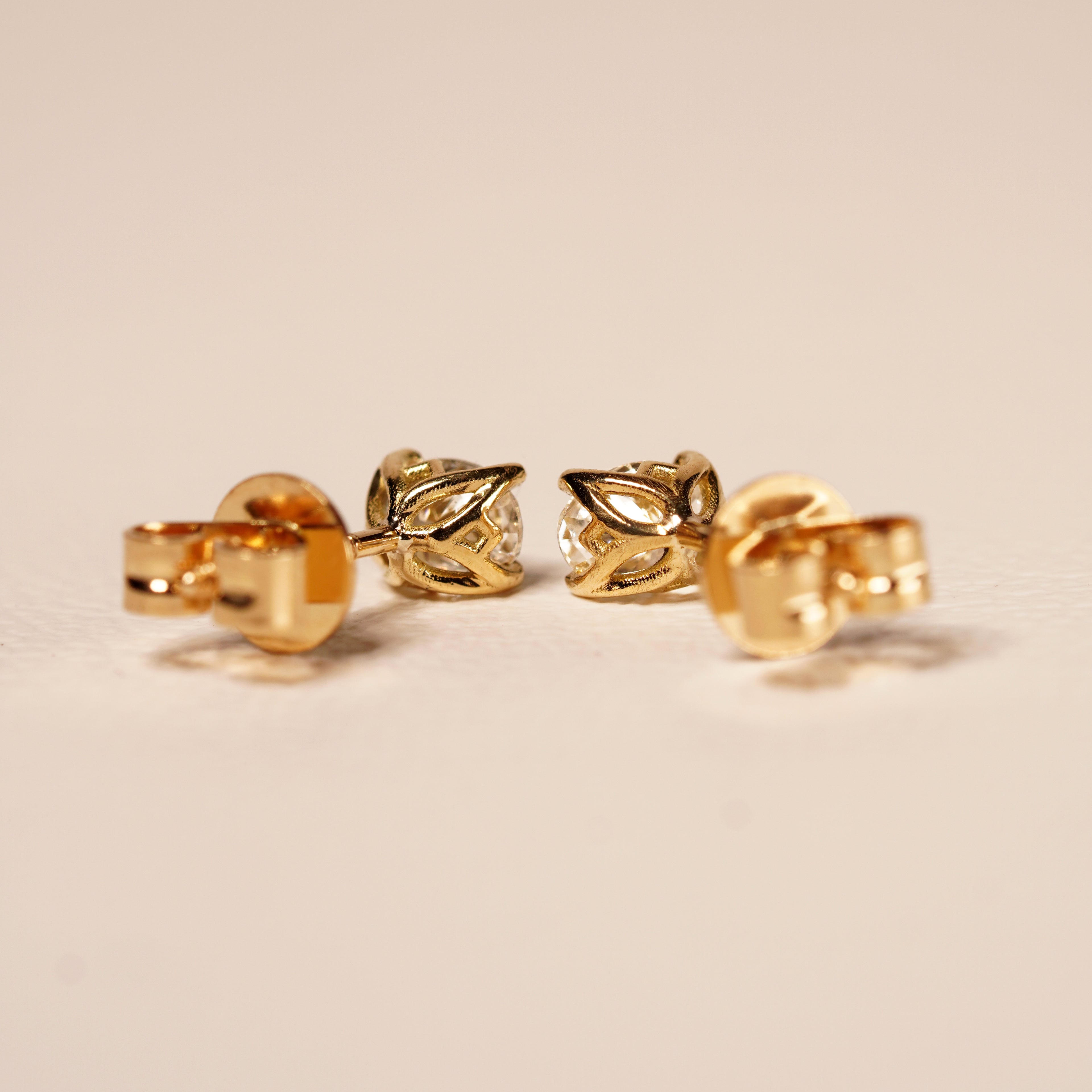 Australian Yellow 0.30CT Varya Diamond Studs side profile — Ruhuna Gemstones