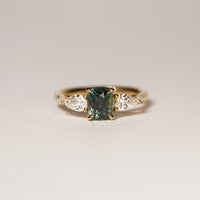 Madagascar 1.55CT Ella 1.55Ct Teal Sapphire Trilogy Ring engagement ring detail view — Ruhuna Gemstones