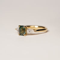 Madagascar 1.55CT Ella 1.55Ct Teal Sapphire Trilogy Ring engagement ring close-up detail — Ruhuna Gemstones
