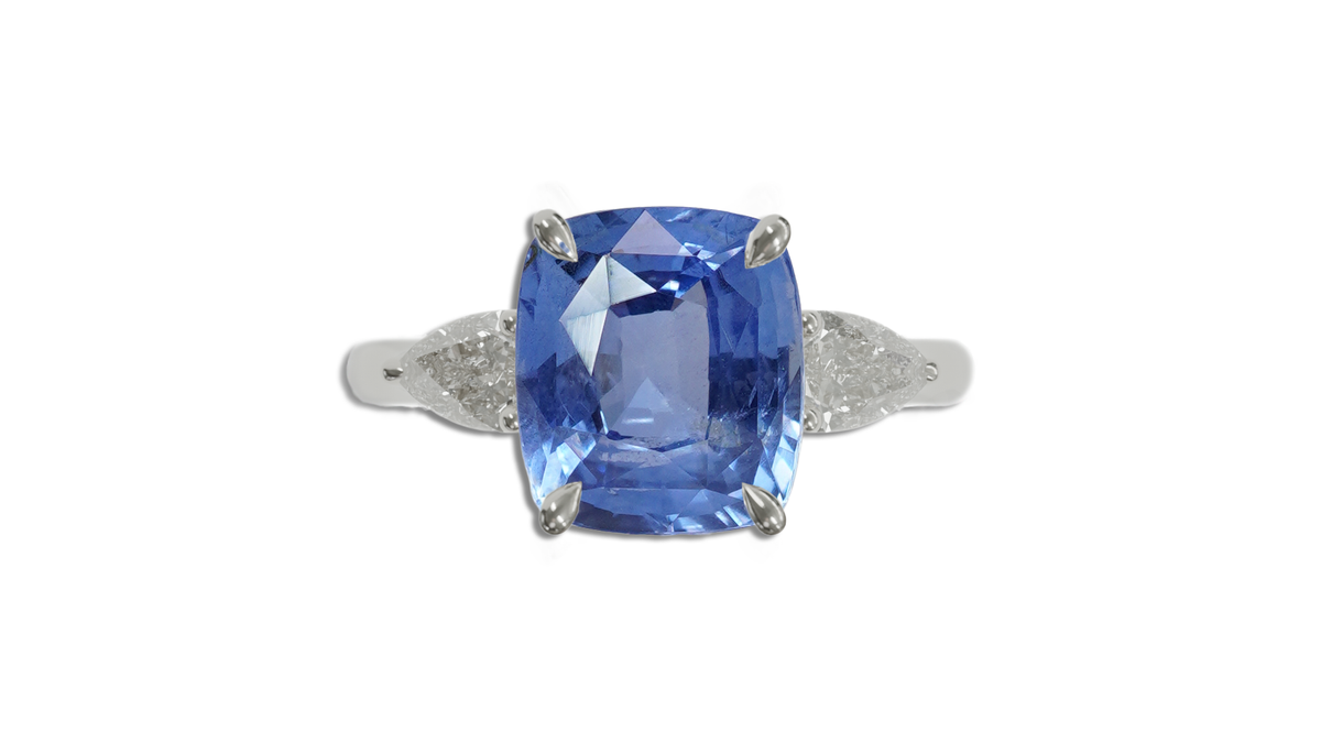 Ceylon Blue 2.08CT Ella Trilogy 2.08Ct engagement ring detail view — Ruhuna Gemstones