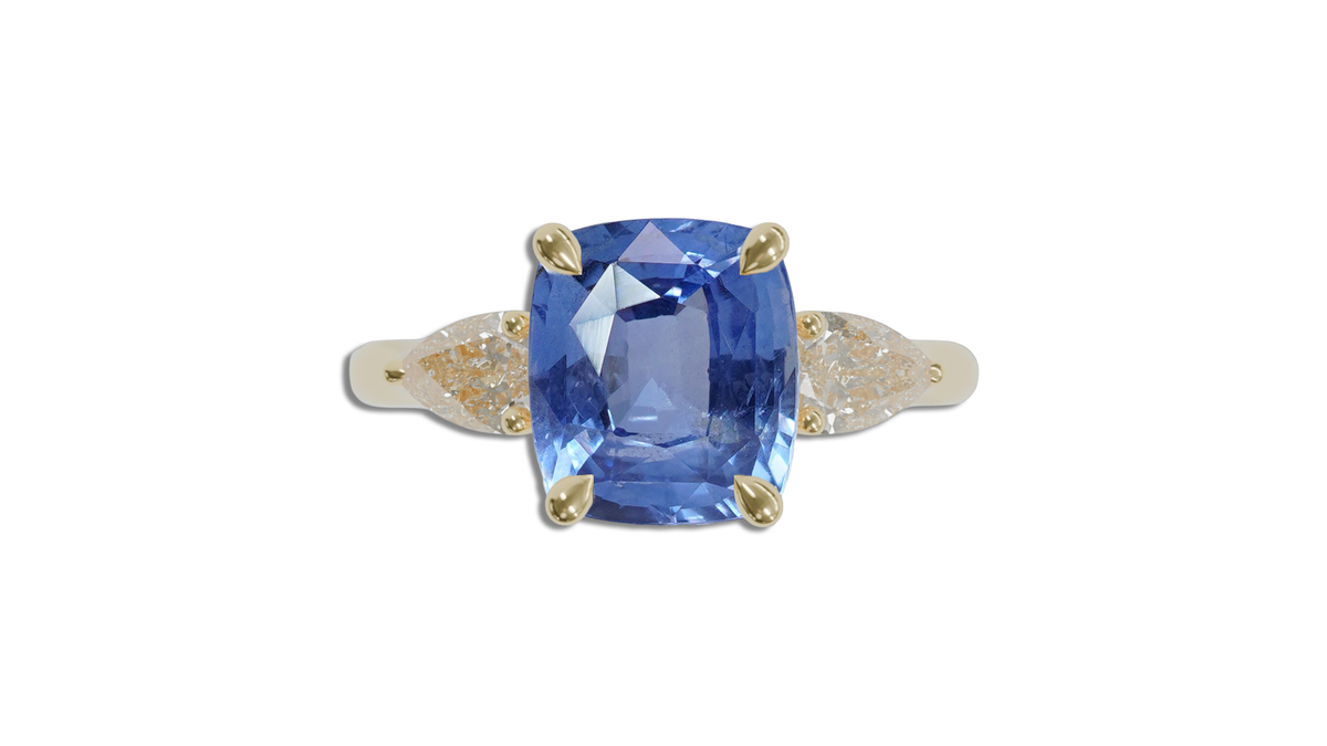 Ceylon Blue 2.08CT Ella Trilogy 2.08Ct engagement ring detail view — Ruhuna Gemstones