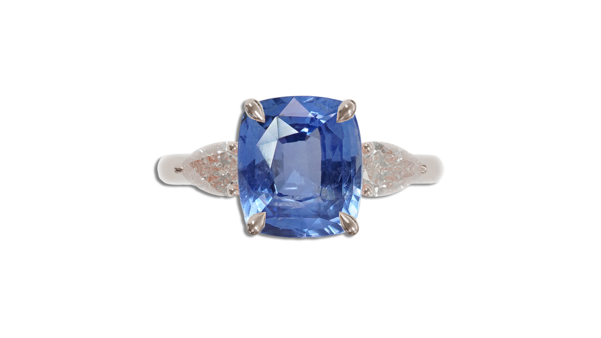 Ceylon Blue 2.08CT Ella Trilogy 2.08Ct engagement ring detail view — Ruhuna Gemstones