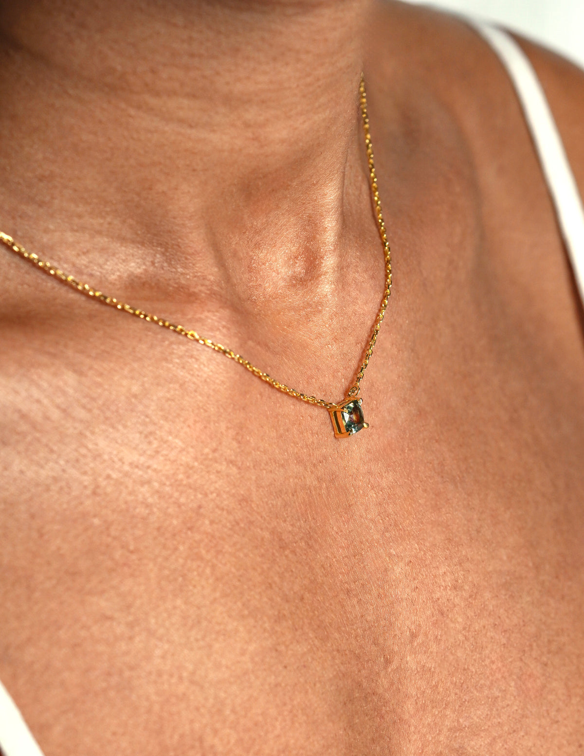 Madagascar Teal 1CT Ella Gemset Integrated - 1Ct Square Sapphire Necklace engagement ring top-down view — Ruhuna Gemstones