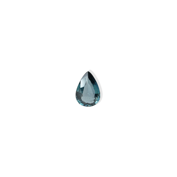 1 carat pear parti teal sapphire with mixed green and blue color.