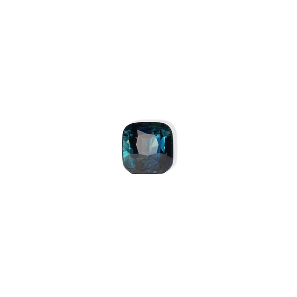 2.11 carat cushion cut teal parti sapphire with green and blue
