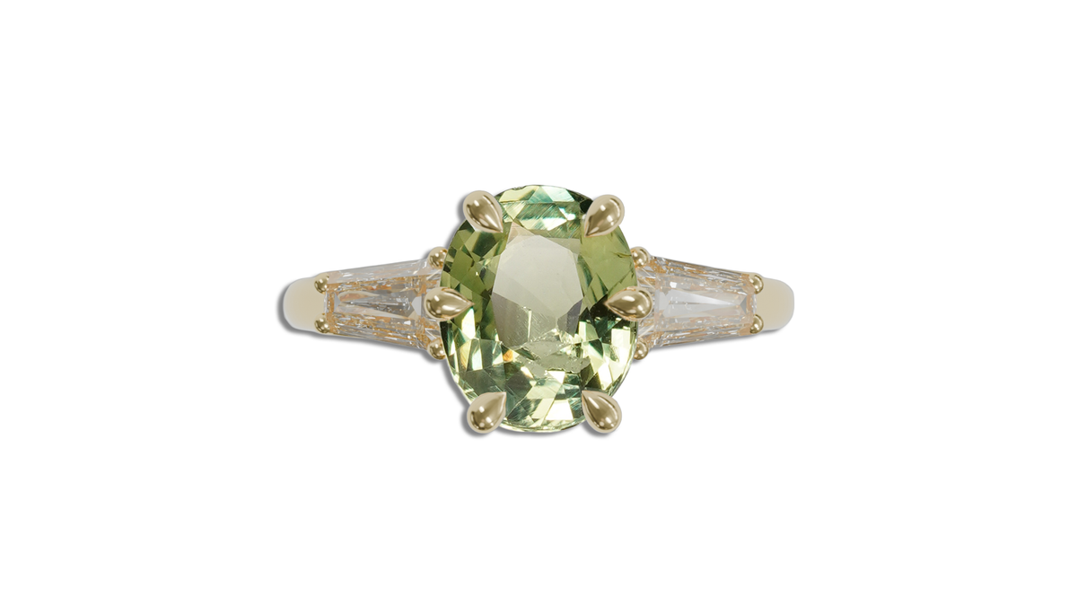 Madagascar Teal 1.30CT Araliya Trilogy 1.30Ct engagement ring detail view — Ruhuna Gemstones