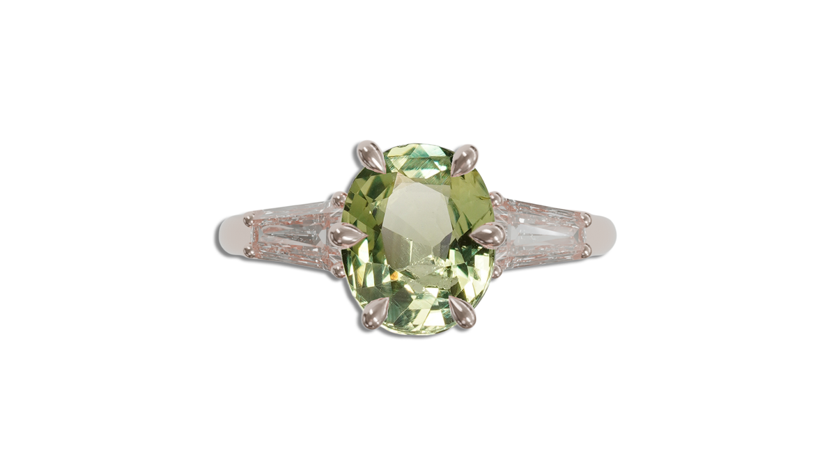 Madagascar Teal 1.30CT Araliya Trilogy 1.30Ct engagement ring detail view — Ruhuna Gemstones