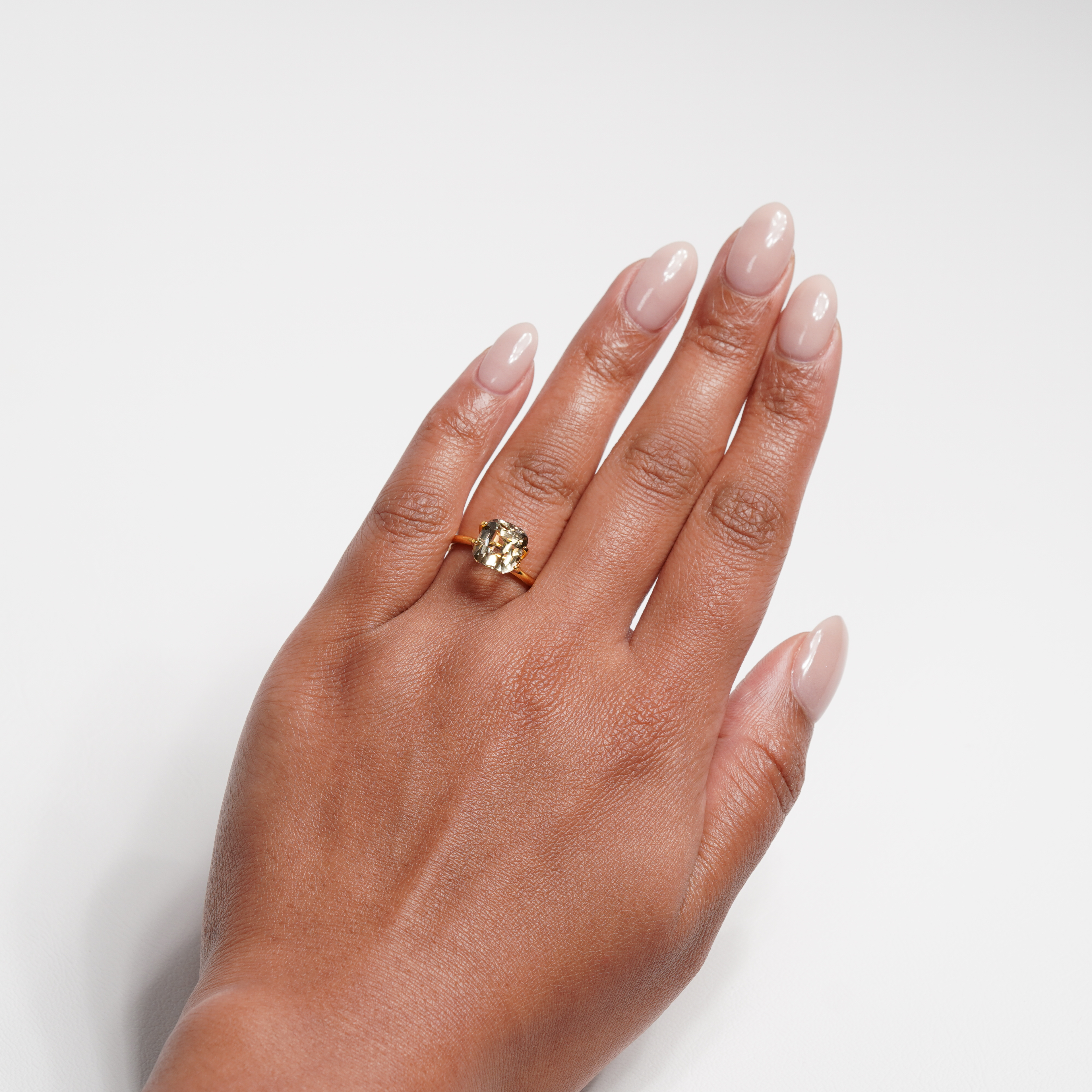 3.64 carat cushion cut yellow tourmaline ring