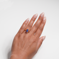 Ceylon Blue 2.47CT Nelum Trilogy 2.47Ct engagement ring close-up detail — Ruhuna Gemstones