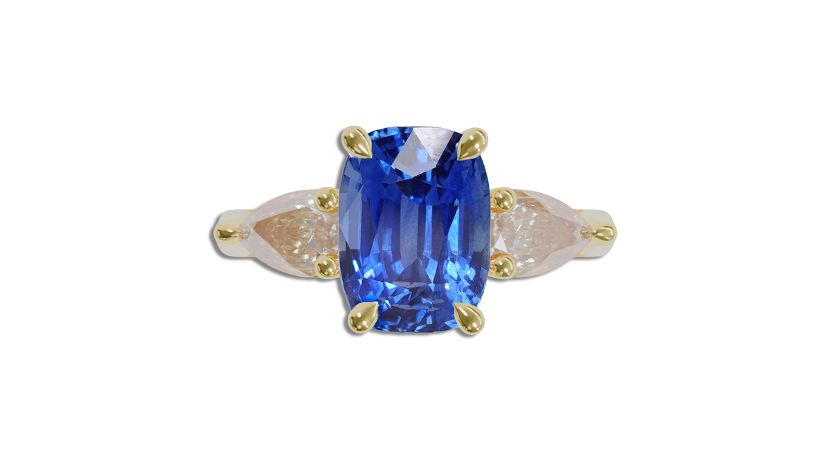 Ceylon Blue 2.47CT Nelum Trilogy 2.47Ct engagement ring detail view — Ruhuna Gemstones