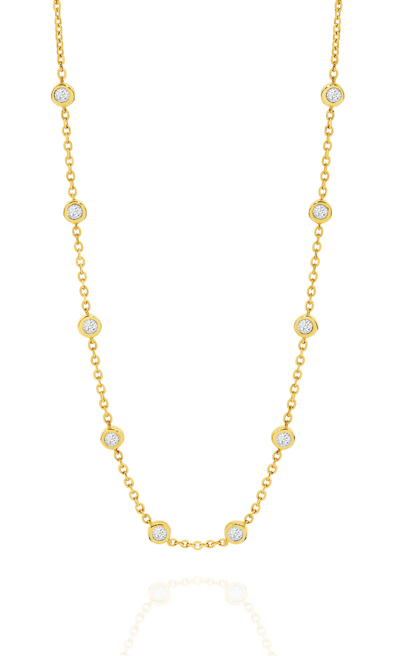 Talira Diamond Bezel Necklace – 40 Natural Diamonds in 18kt Gold – Ruhuna Gemstones