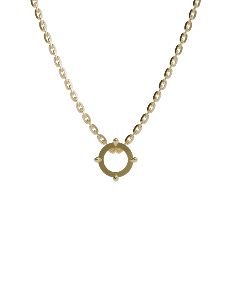 18 CARAT YELLOW GOLD 
sapphire hidden bail necklace with double gallery basket in 18ct yellow gold