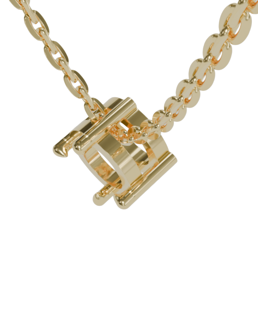 18 CARAT YELLOW GOLD 
sapphire hidden bail necklace with double gallery basket in 18ct yellow gold