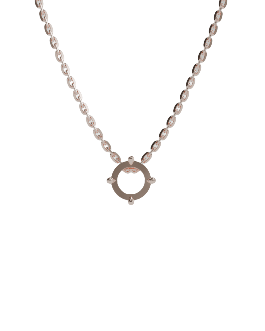 18 CARAT ROSE GOLD 
sapphire hidden bail necklace with double gallery basket in 18ct yellow gold
