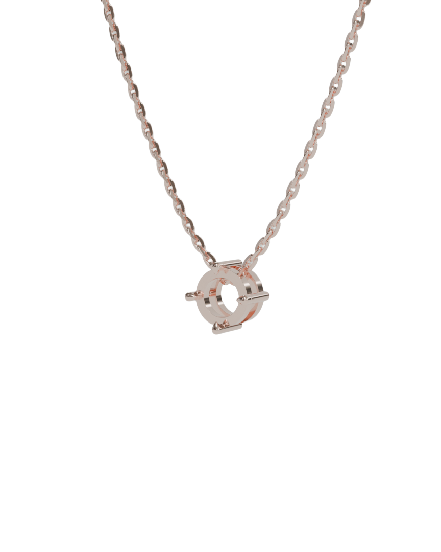 18 CARAT ROSE GOLD 
sapphire hidden bail necklace with double gallery basket in 18ct yellow gold