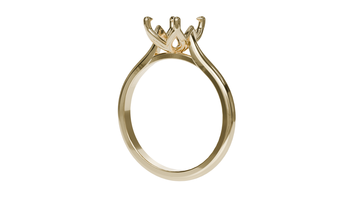lotus setting engagement ring with pear in 18ct yellow gold.