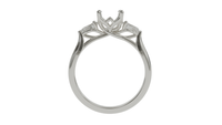 lotus setting trilogy sapphire engagement ring with pear cut diamonds in platinum