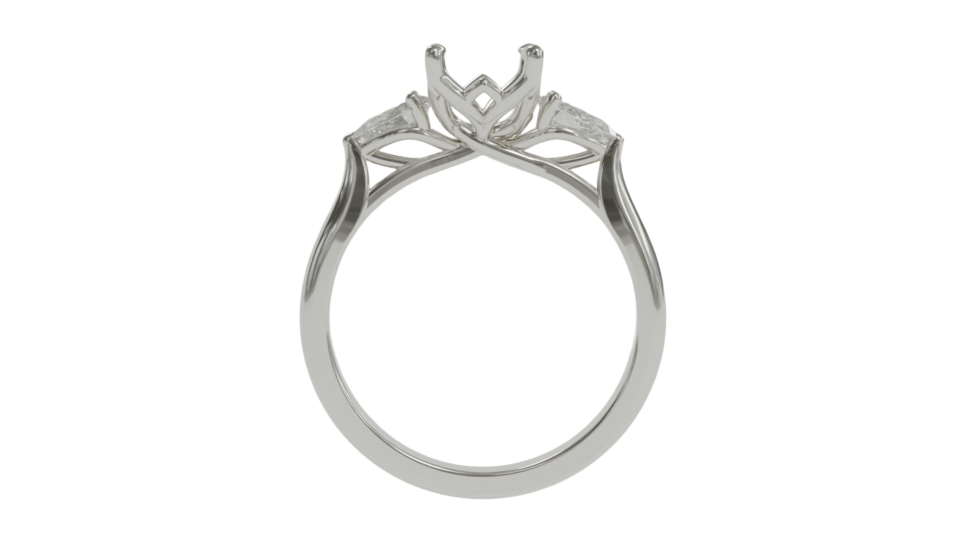 lotus setting trilogy sapphire engagement ring with pear cut diamonds in platinum