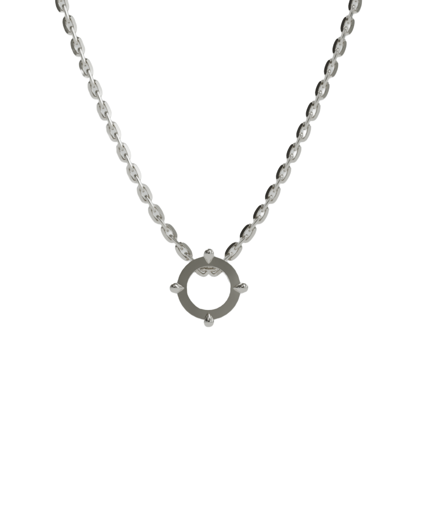 18 CARAT WHITE GOLD 
sapphire hidden bail necklace with double gallery basket in 18ct yellow gold