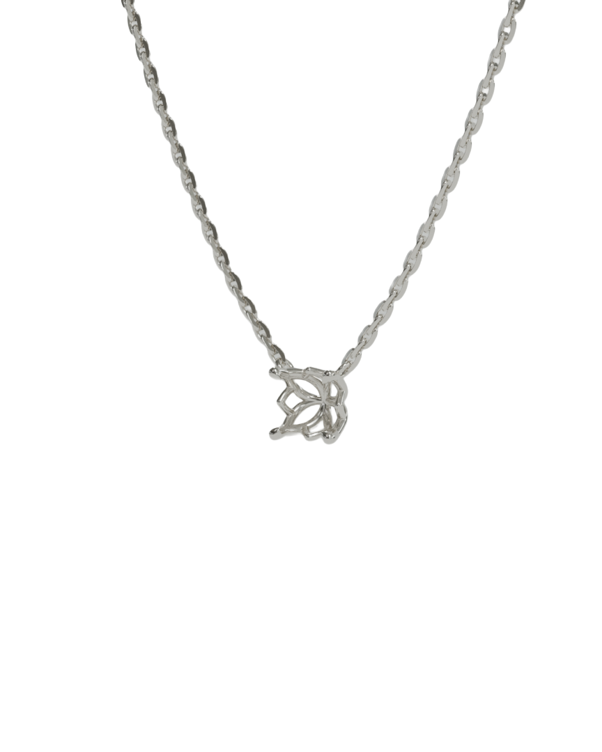 sapphire integrated necklace with lotus basket in 18ct white gold