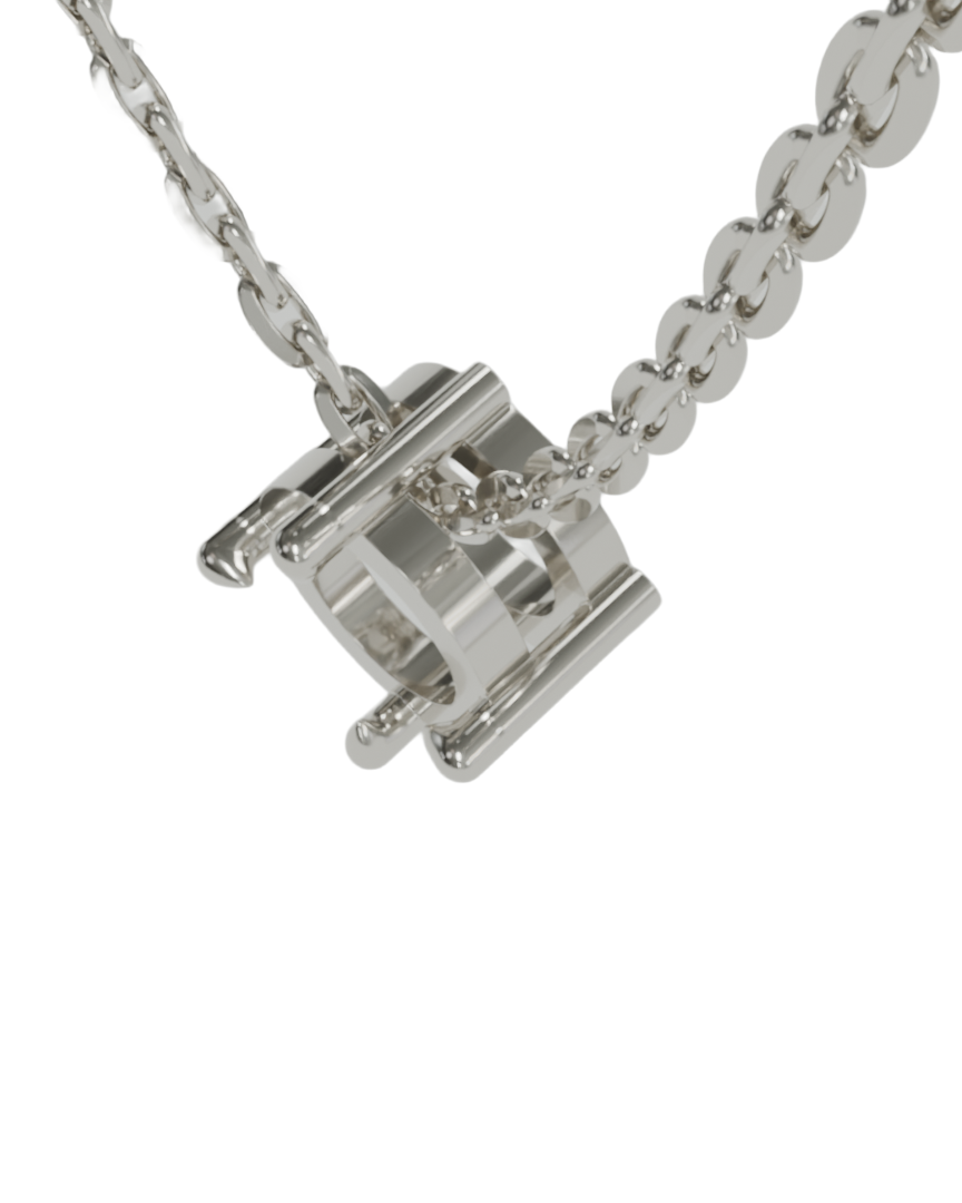 18 CARAT WHITE GOLD 
sapphire hidden bail necklace with double gallery basket in 18ct yellow gold