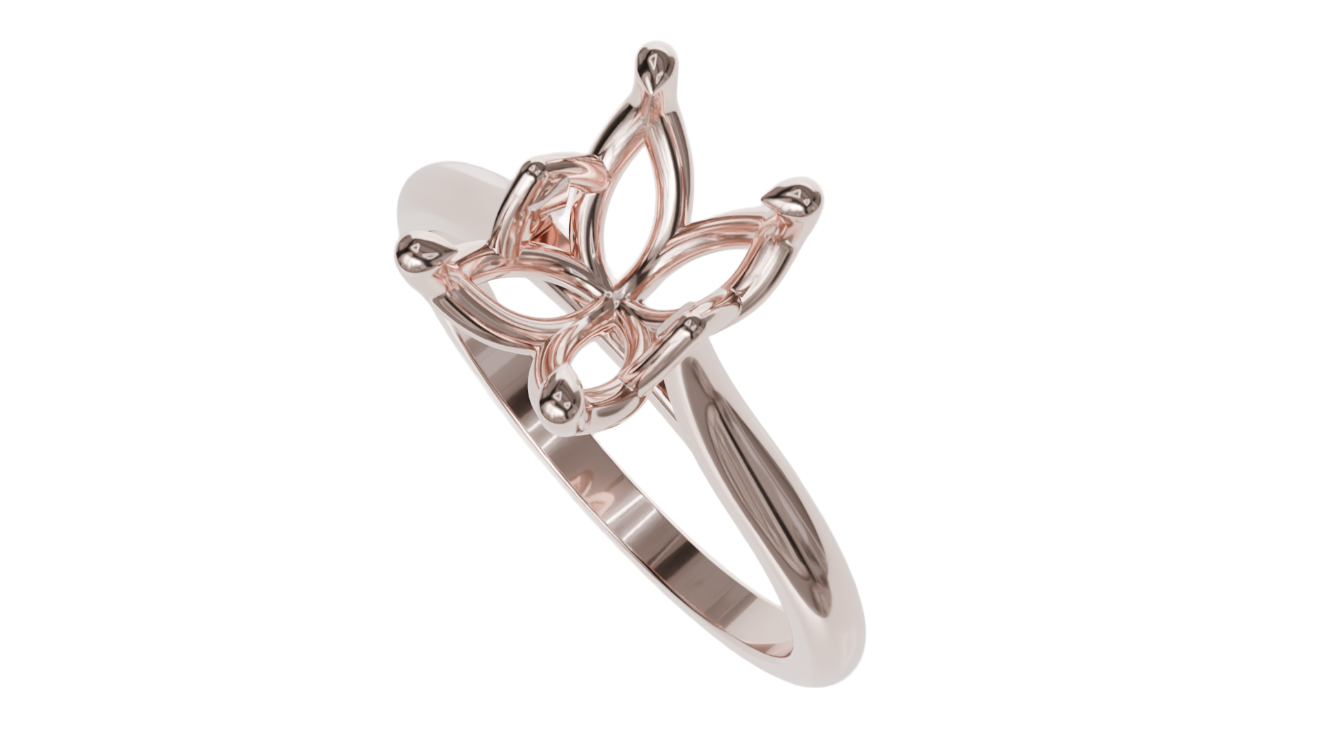 lotus setting engagement ring with pear in 18ct rose gold.
