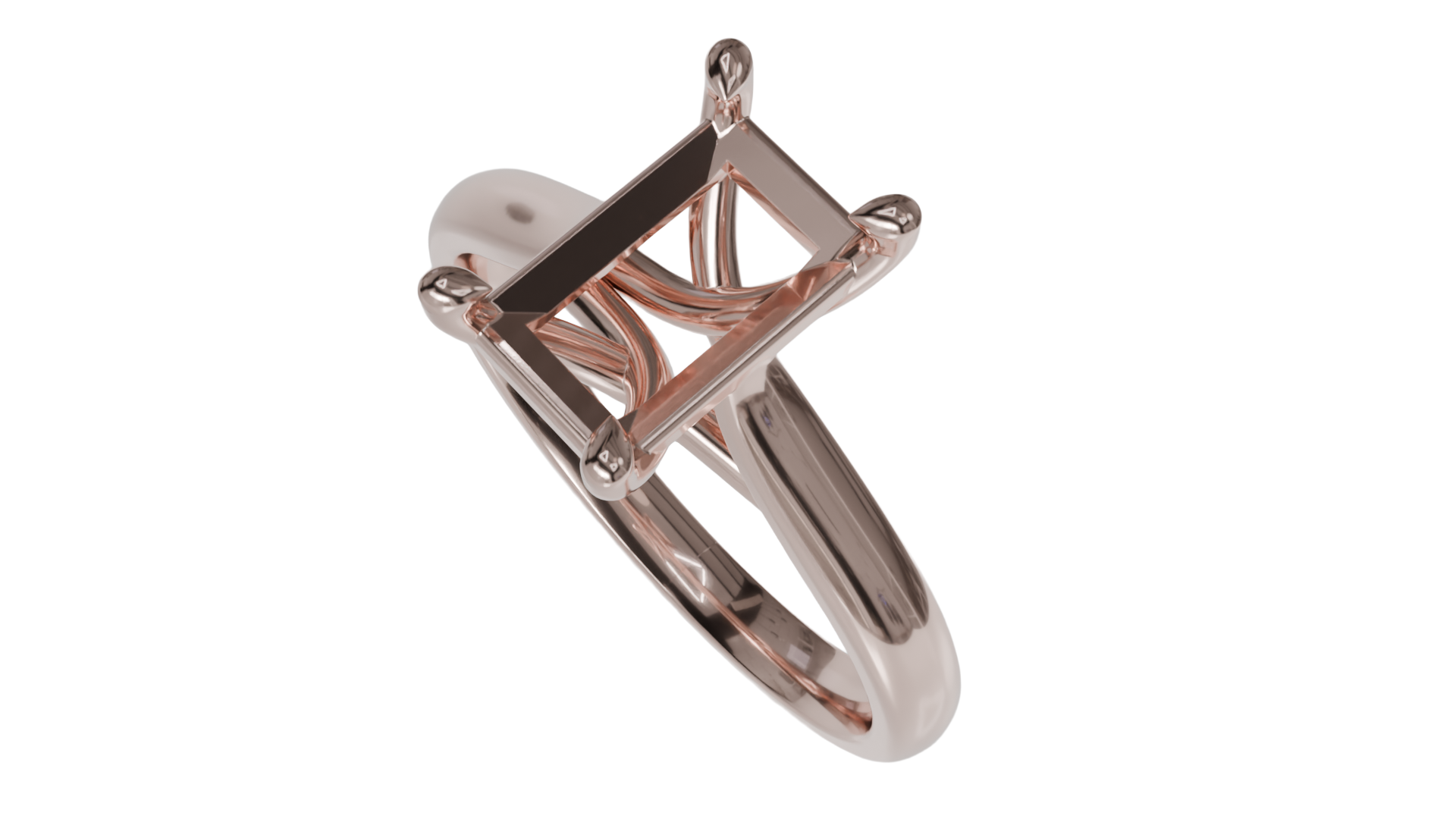 sapphire engagement ring with hidden halo in 18ct rose gold. Cathedral setting. 