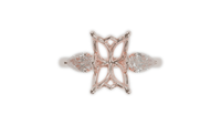 lotus setting trilogy sapphire engagement ring with pear cut diamonds in 18ct rose gold