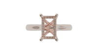 sapphire engagement ring with diamond pave hidden halo in 18ct rose gold. Cathedral setting. 