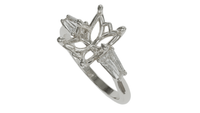 lotus setting trilogy sapphire engagement ring with tapered baguette diamonds in 18ct white gold
